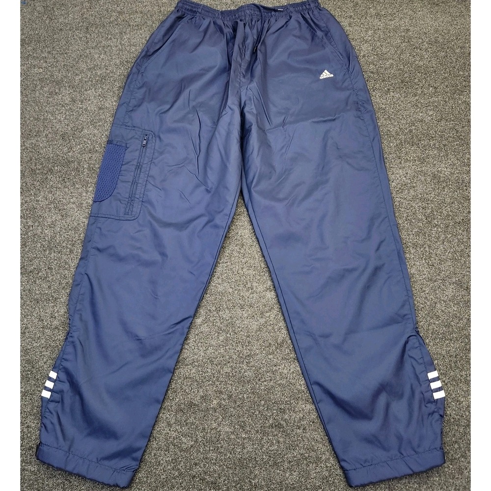 Y2K Adidas Mens XL Navy Nylon Vintage Windbreaker Track Pants Mesh Lined